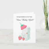 Gefeliciteerd met de nieuwe baby meisje aardbeien kaart (Voorkant)