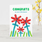 Gefeliciteerd met de nieuwe babyballonbloemen kaart (Gele Bloem)