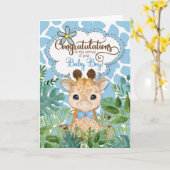 Gefeliciteerd met de nieuwe babyjongen Blue Giraff Kaart (Gele Bloem)