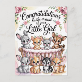 Gefeliciteerd met de nieuwe babymeisje met bosdier briefkaart
