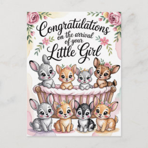 Gefeliciteerd met de nieuwe babymeisje met bosdier briefkaart