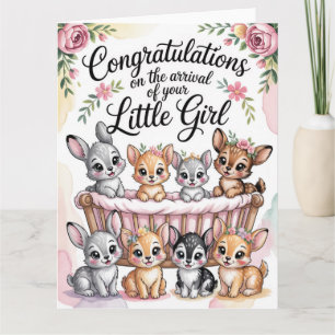 Gefeliciteerd met de nieuwe babymeisje met bosdier kaart