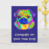 Gefeliciteerd met de nieuwe pug in kleur kaart (Gele Bloem)