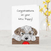 Gefeliciteerd met de Nieuwe Puppy! Kaart (Gele Bloem)