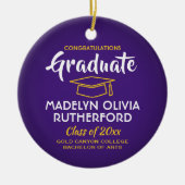 Gefeliciteerd met de Paarse en gouden Afstuderen f Keramisch Ornament (Voorkant)