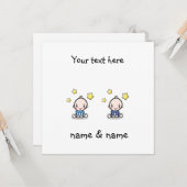 Gefeliciteerd met de tweeling jongens, met namen, kaart (Voorkant / Achterkant in situ)