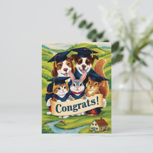 Gefeliciteerd met de universitaire afstuderen knuf briefkaart (Staand voorkant)