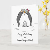 Gefeliciteerd met de verwachte baby Cute Pinguïns  Kaart (Gele Bloem)