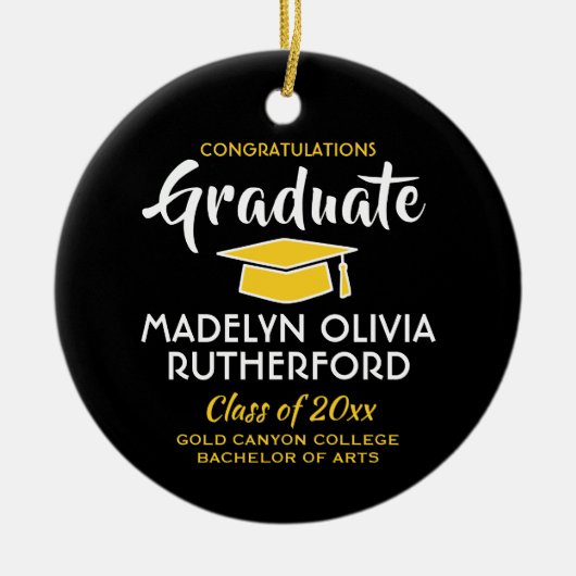Gefeliciteerd met de zwart-gouden Afstuderen foto Keramisch Ornament (Voorkant)