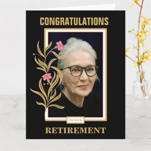 Gefeliciteerd met de zwarte aangepaste fotokorting kaart (Gele Bloem)