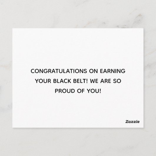 Gefeliciteerd met de zwarte gordel van het meisje  briefkaart (Achterkant)