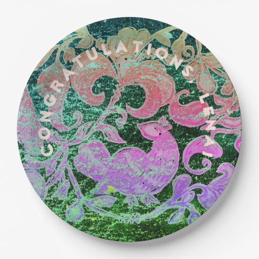 Gefeliciteerd met deze World Folk Art Papieren Bordje (Voorkant)