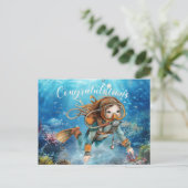 Gefeliciteerd met duiken onder de zee briefkaart (Staand voorkant)