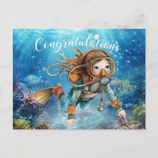 Gefeliciteerd met duiken onder de zee briefkaart (Voorkant)