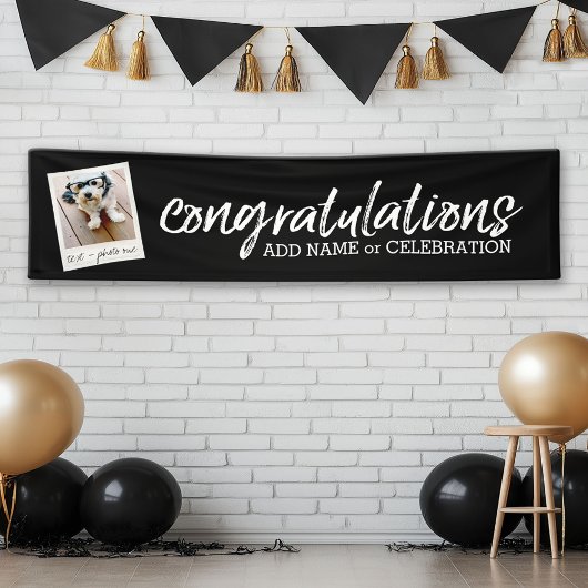 Gefeliciteerd met één foto- en aangepaste tekst spandoek