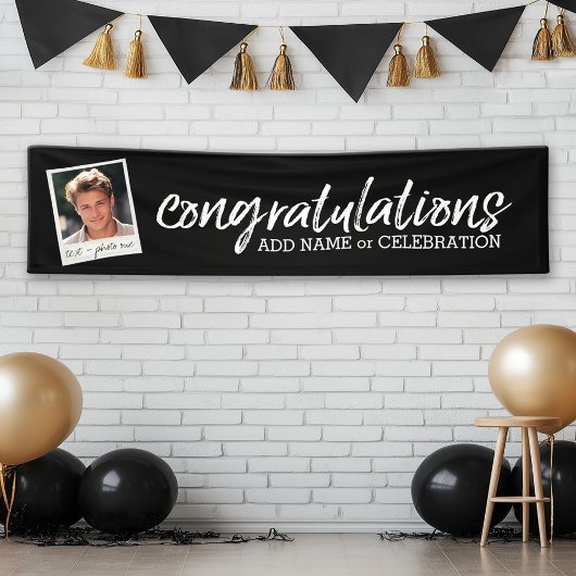 Gefeliciteerd met één foto- en aangepaste tekst spandoek