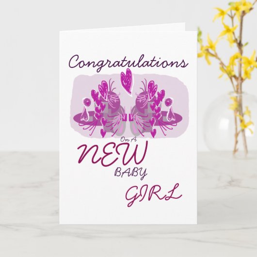 Gefeliciteerd met een nieuwe roze kaart voor meisj (Gele Bloem)