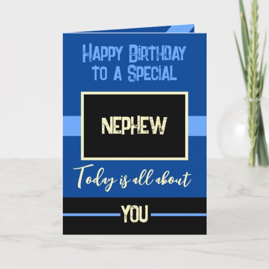 Gefeliciteerd met een speciale neef blauw zwart kaart (Voorkant)