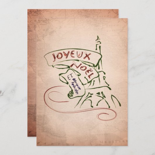 Gefeliciteerd met Eiffel Tower Christmas Card Feestdagenkaart (Voorkant / Achterkant)