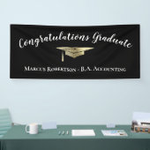 Gefeliciteerd met Elegant Black Gold Afstuderen Spandoek (Beurs)