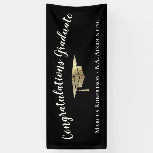 Gefeliciteerd met Elegant Black Gold Afstuderen Spandoek (Verticaal)