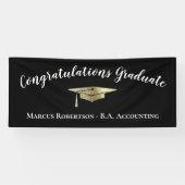 Gefeliciteerd met Elegant Black Gold Afstuderen Spandoek (Horizontaal)