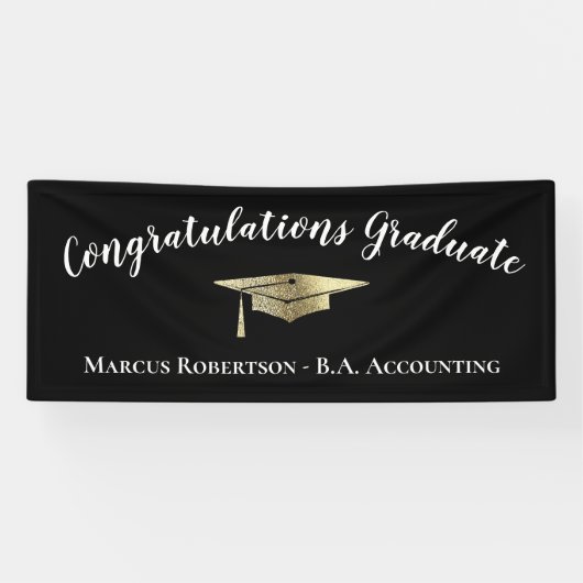 Gefeliciteerd met Elegant Black Gold Afstuderen Spandoek (Horizontaal)
