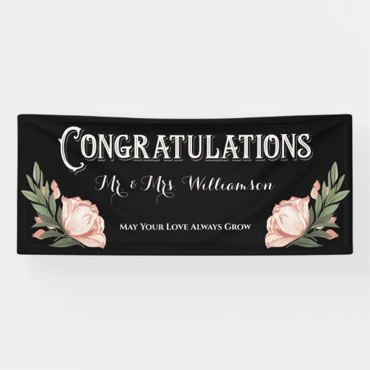 Gefeliciteerd met Elegant Wedding Reception Flower Spandoek (Horizontaal)