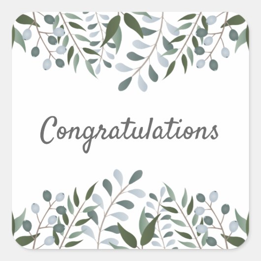 Gefeliciteerd met Eucalyptus Greenery Floral Vierkante Sticker (Voorkant)