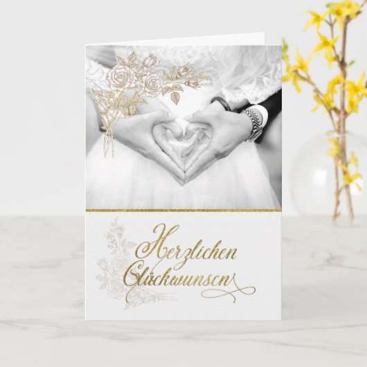 Gefeliciteerd met GERMAN Wedding Faux Gold Leaf Kaart (Gele Bloem)