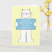 Gefeliciteerd met Godson Cartoon Cat Kaart (Gele Bloem)