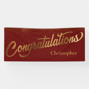 Gefeliciteerd met Gold Confetti Burgundy Spandoek