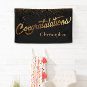 Gefeliciteerd met Gold Confetti op Black Spandoek (Insitu)