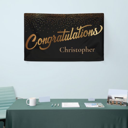 Gefeliciteerd met Gold Confetti op Black Spandoek (Beurs)