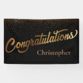 Gefeliciteerd met Gold Confetti op Black Spandoek (Horizontaal)