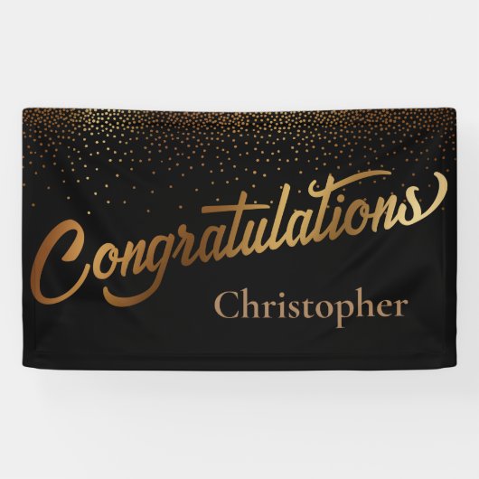 Gefeliciteerd met Gold Confetti op Black Spandoek (Horizontaal)