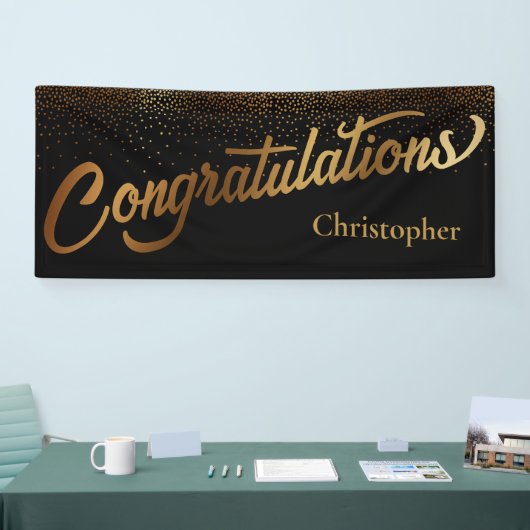 Gefeliciteerd met Gold Confetti op Black Spandoek (Beurs)