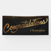 Gefeliciteerd met Gold Confetti op Black Spandoek (Horizontaal)