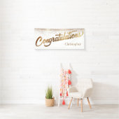 Gefeliciteerd met Gold Confetti op White Spandoek (Insitu)