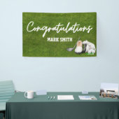 Gefeliciteerd met golfbal op green spandoek (Beurs)