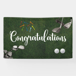 Gefeliciteerd met golfbal op green spandoek