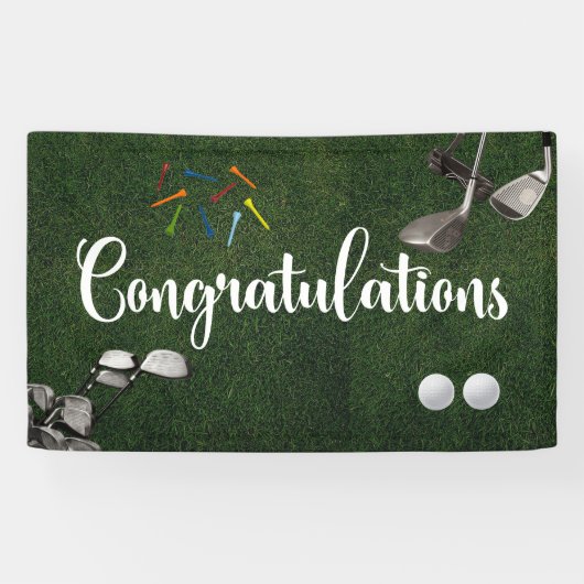 Gefeliciteerd met golfbal op green spandoek (Horizontaal)