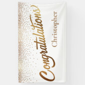 Gefeliciteerd met gouden confetti op wit spandoek (Verticaal)