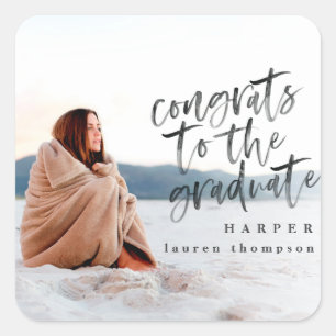 Gefeliciteerd met het afstudeerder foto afstuderen vierkante sticker
