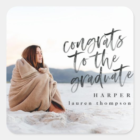 Gefeliciteerd met het afstudeerder foto afstuderen vierkante sticker (Voorkant)