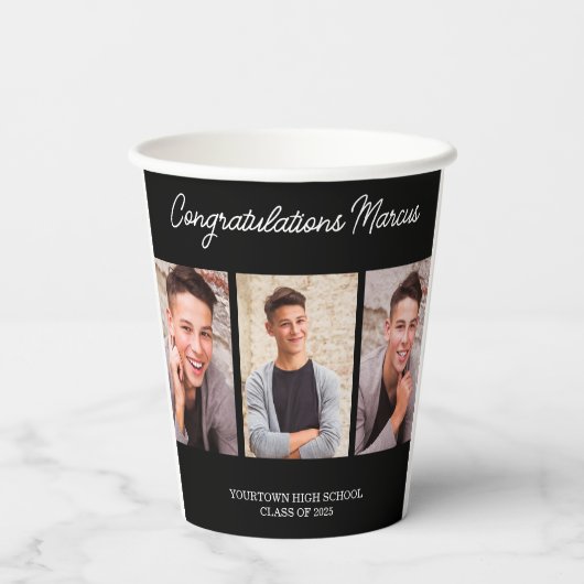 Gefeliciteerd met het Afstuderen Black 3 Photo Par Papieren Bekers (Achterkant)