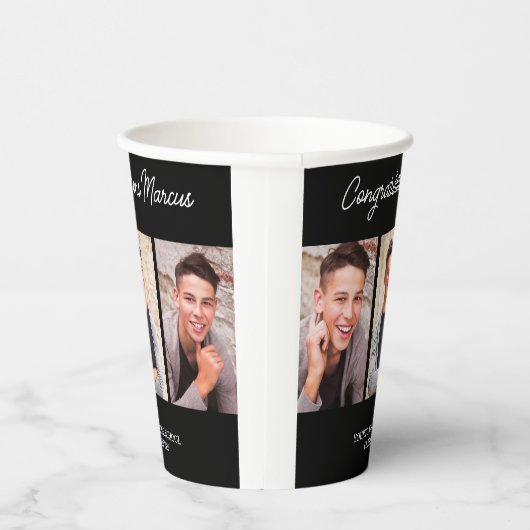 Gefeliciteerd met het Afstuderen Black 3 Photo Par Papieren Bekers (Rechts)