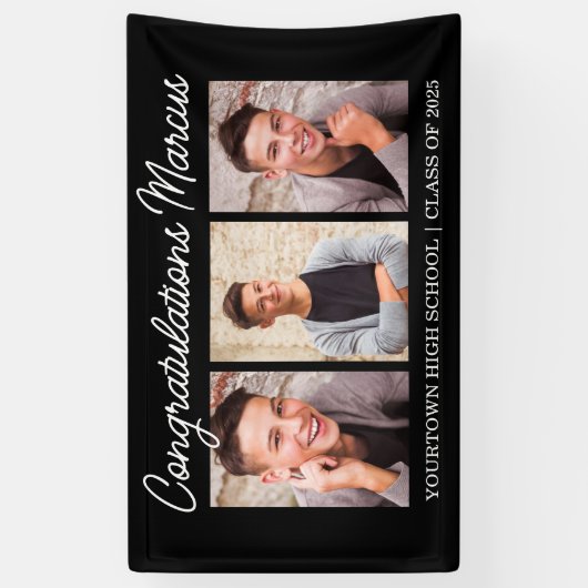 Gefeliciteerd met het Afstuderen Black 3 Photo Par Spandoek (Verticaal)