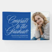 Gefeliciteerd met het afstuderen blauwe foto afstu spandoek (Horizontaal)