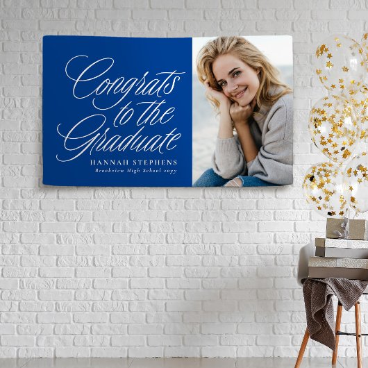 Gefeliciteerd met het afstuderen blauwe foto afstu spandoek